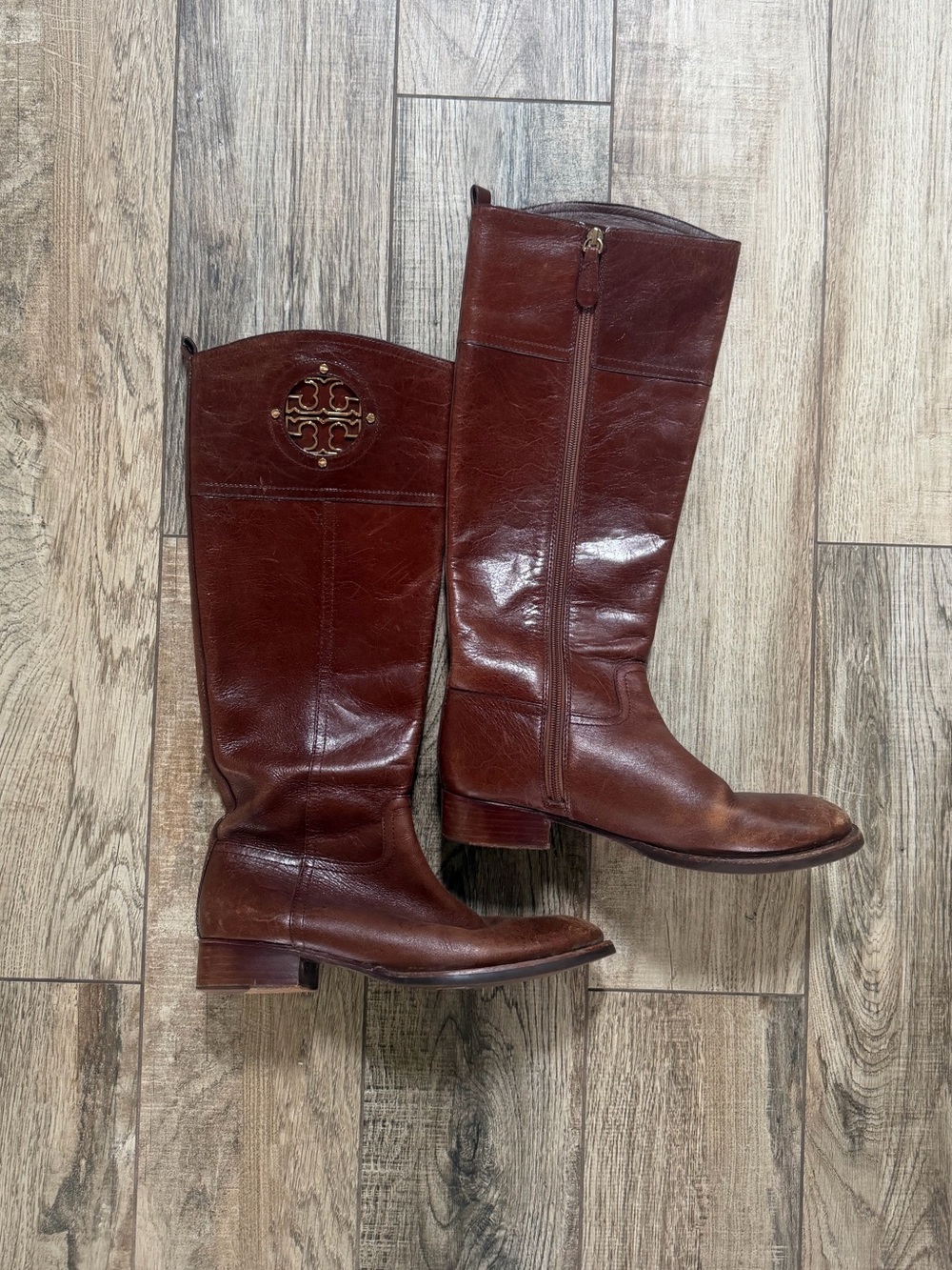 Tory Burch Chestnut Leather Knee-High Riding Boots